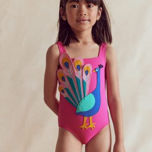 Appliqu?? Swimsuit-Pink Peacock