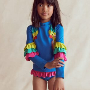 Appliqu?? Rash Vest Set-Azure Blue Parrot