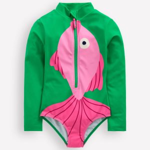 Fun Long-sleeved Swimsuit-Bright Emerald Fish
