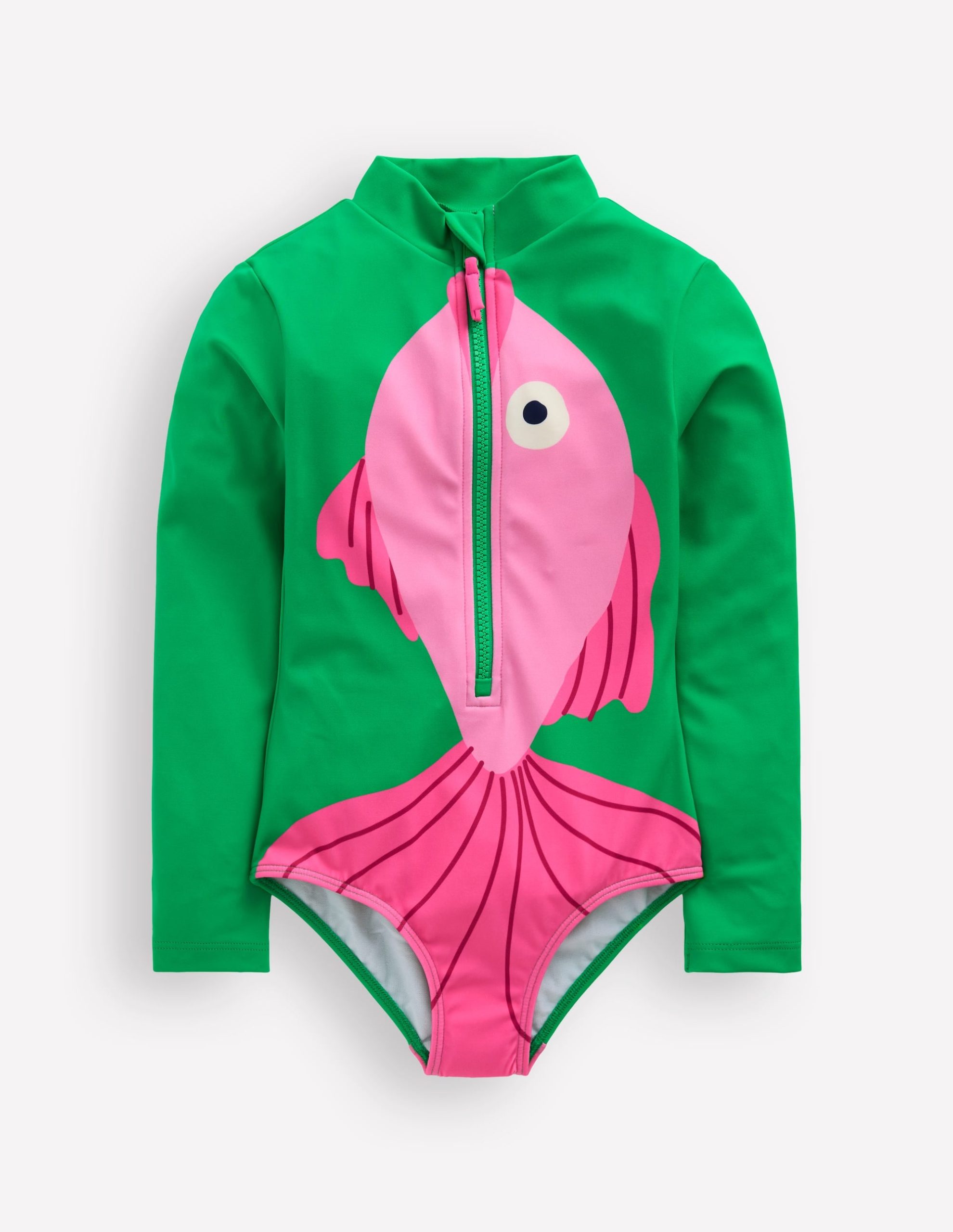 Fun Long-sleeved Swimsuit-Bright Emerald Fish