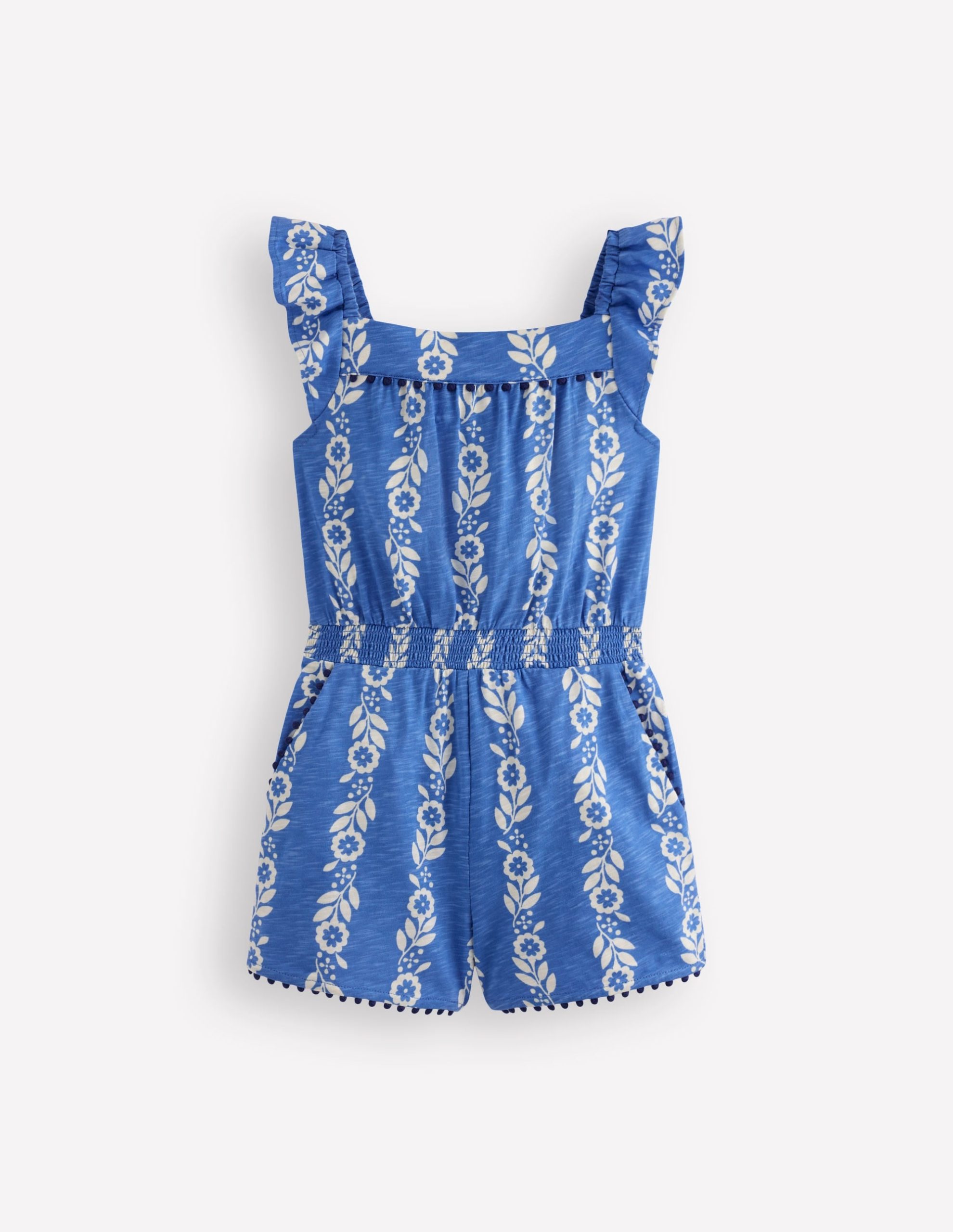 Ciara Pom Trim Jersey Romper-Blue Floral - Image 3