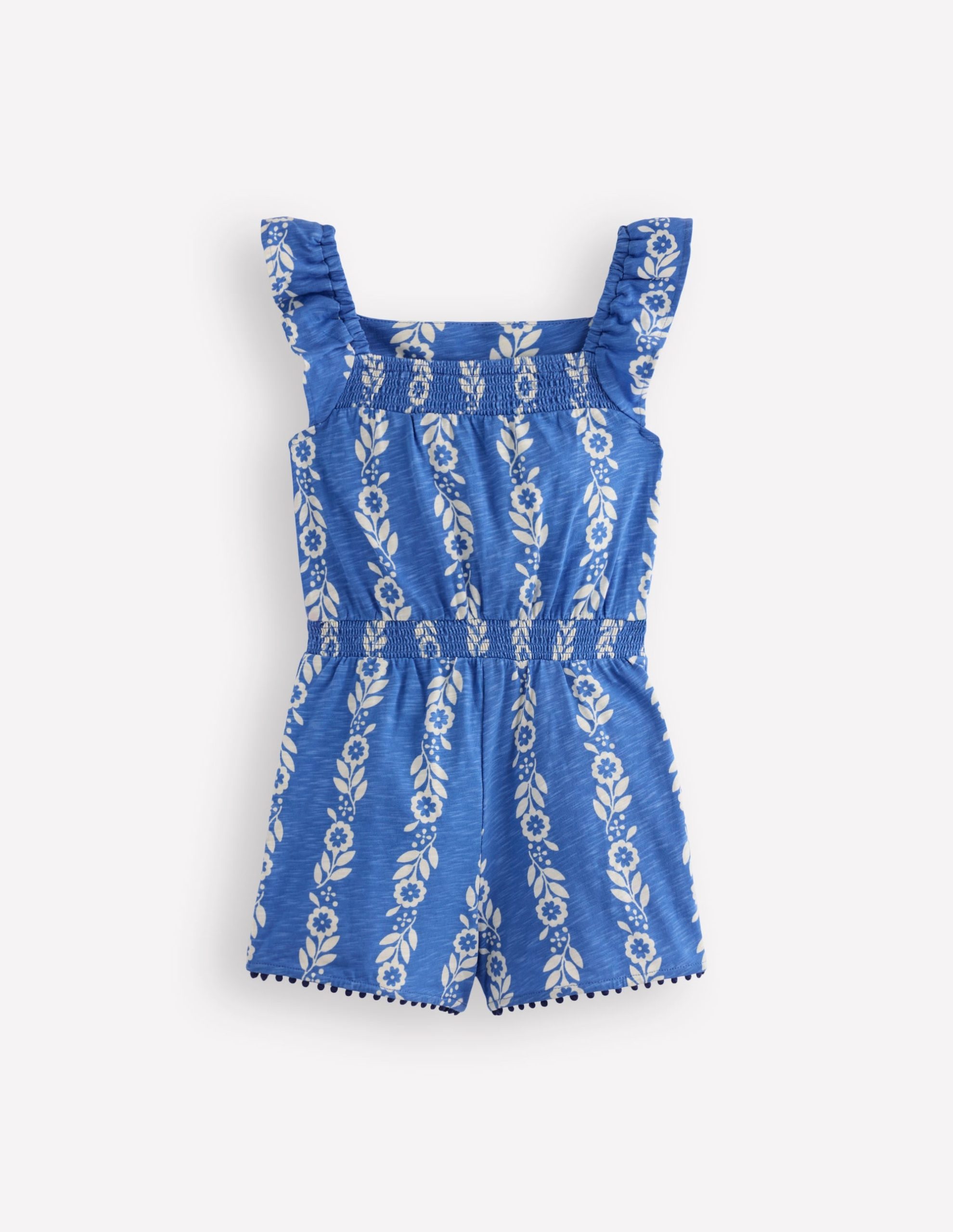 Ciara Pom Trim Jersey Romper-Blue Floral - Image 4