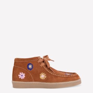 Suede Moccasin Shoe-Tan Embroidery