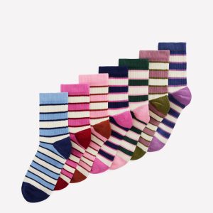7 Pack Ribbed Socks-Multi Stripes