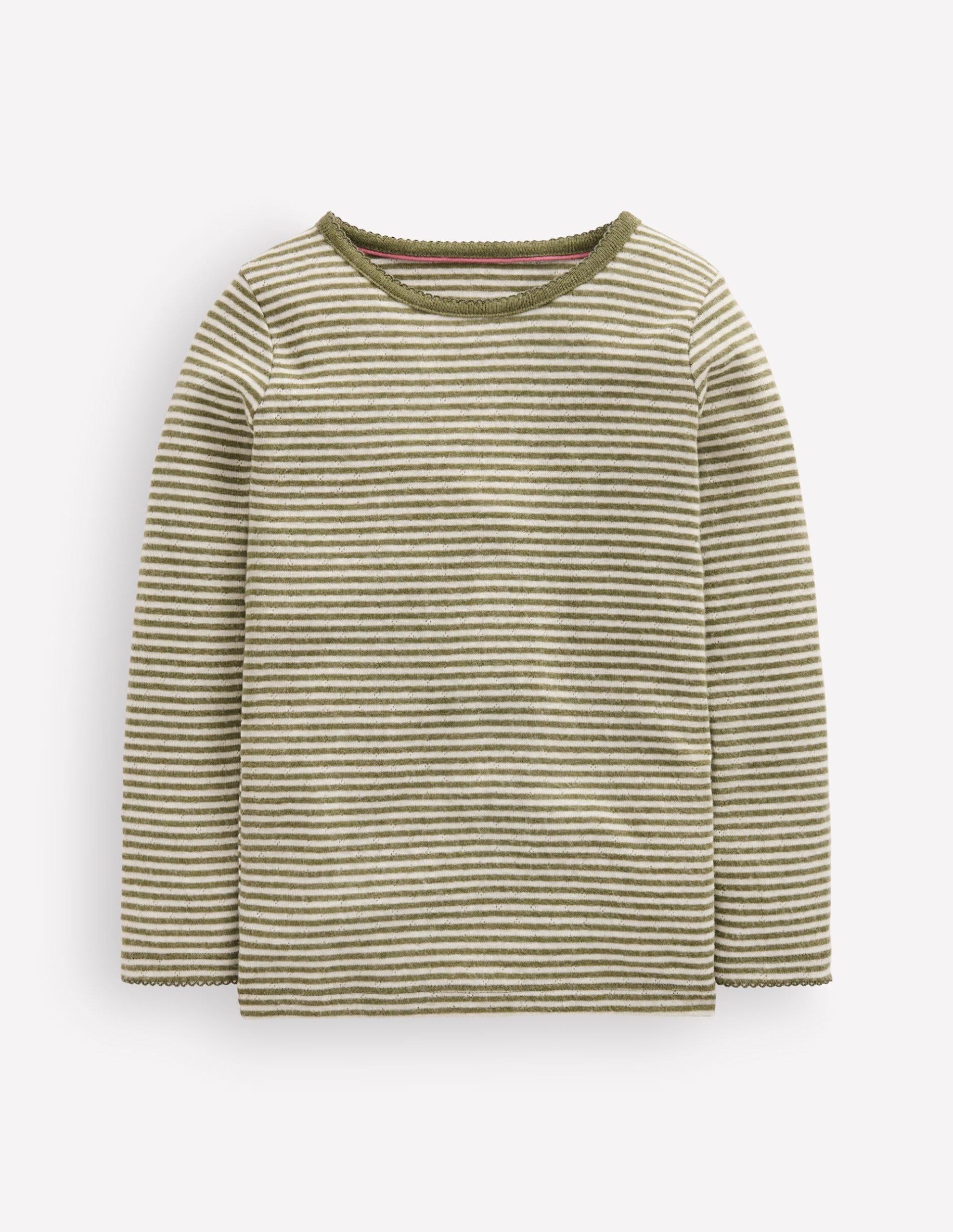 Long Sleeve Pointelle Top-Green Stripe