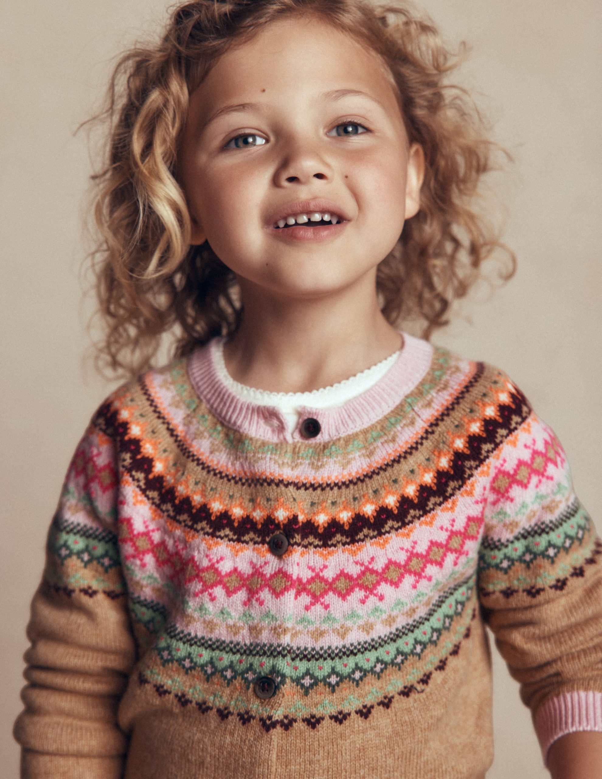Edie Fair Isle Cardigan-Camel Multi Yoke