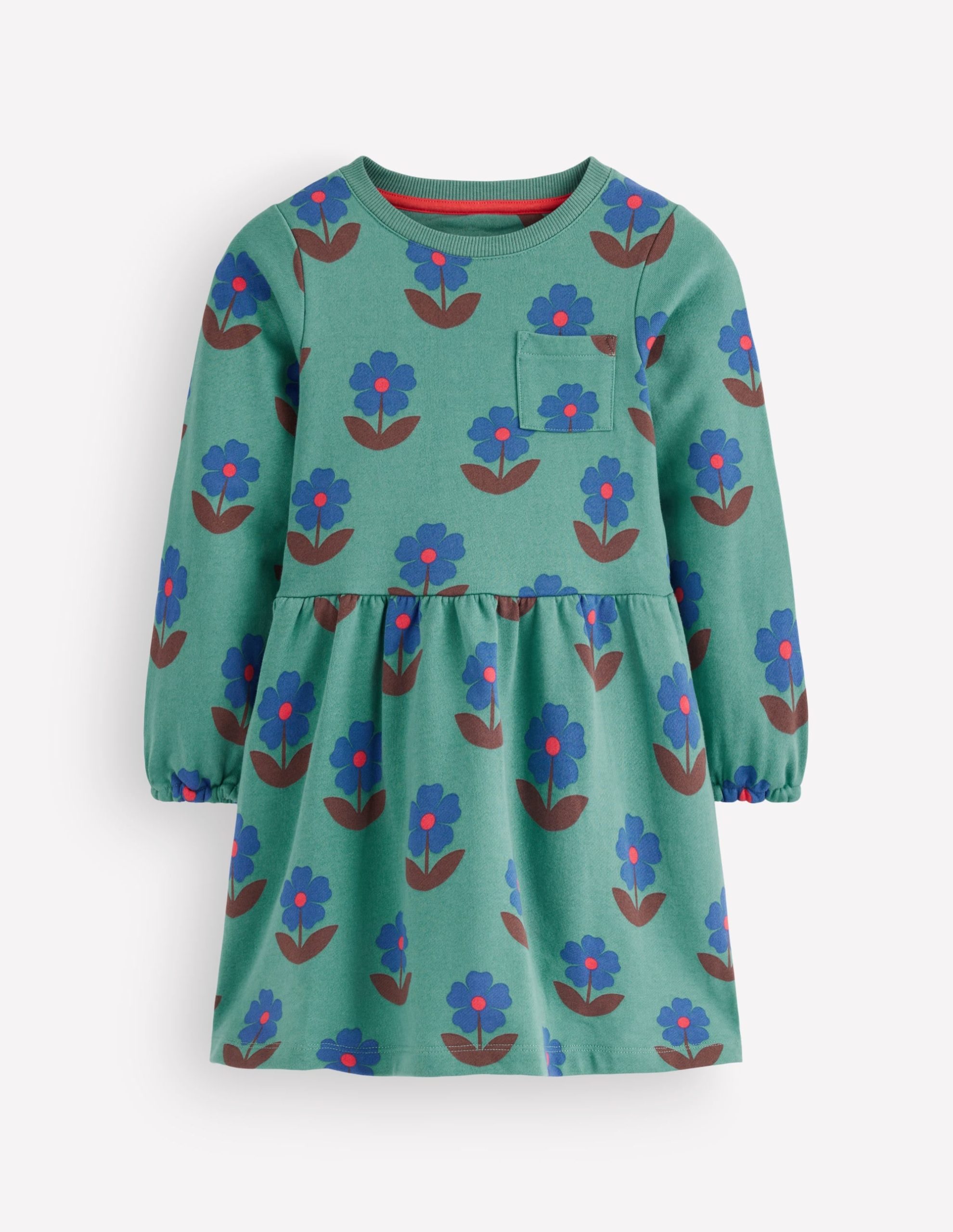 Minna Sweatshirt Dress-Green Flower Stamp