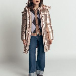 Longline Padded Coat-Gold Metallic