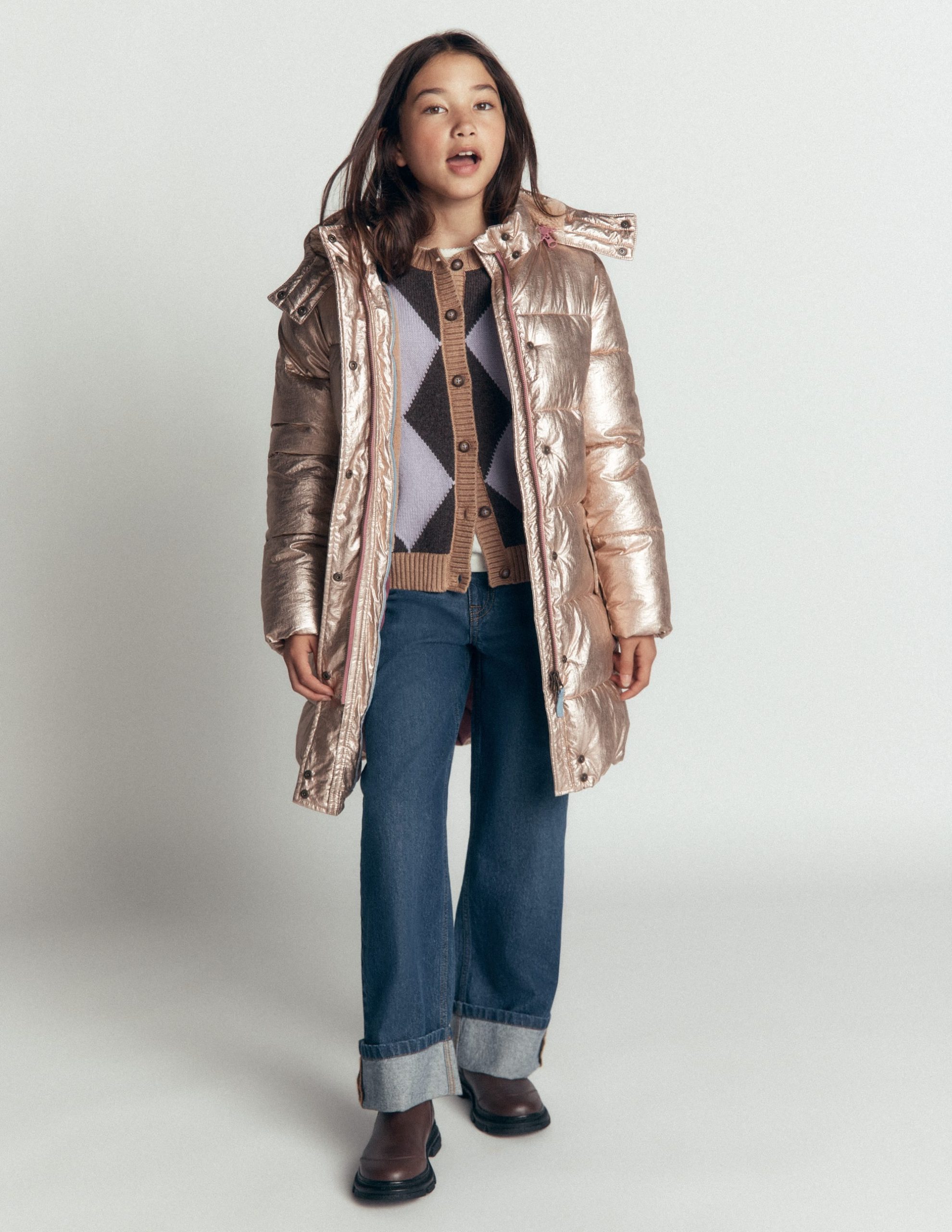 Longline Padded Coat-Gold Metallic