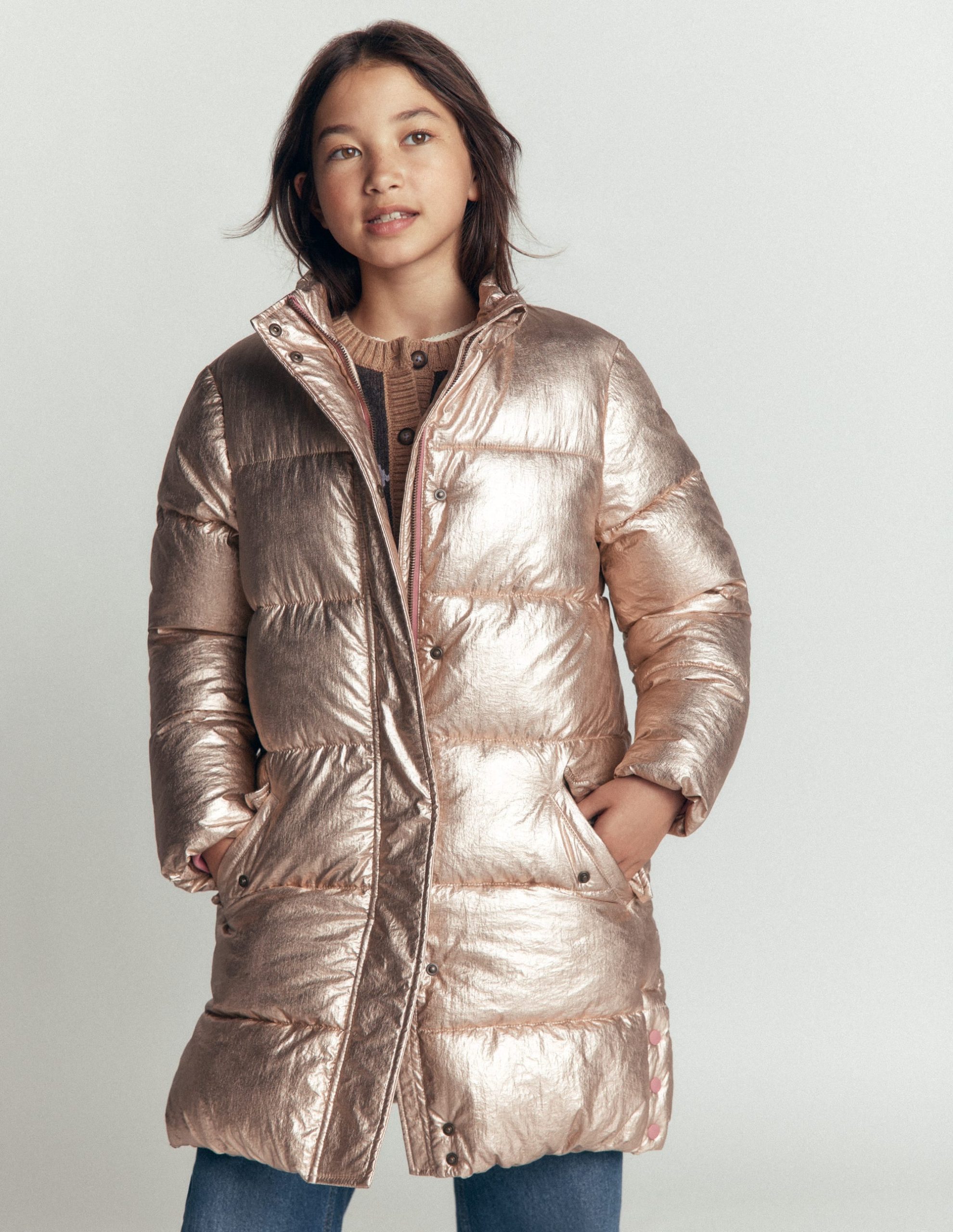 Longline Padded Coat-Gold Metallic - Image 3