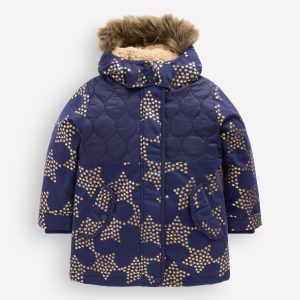Joni Quilted Parka Coat-College Navy Foil Star