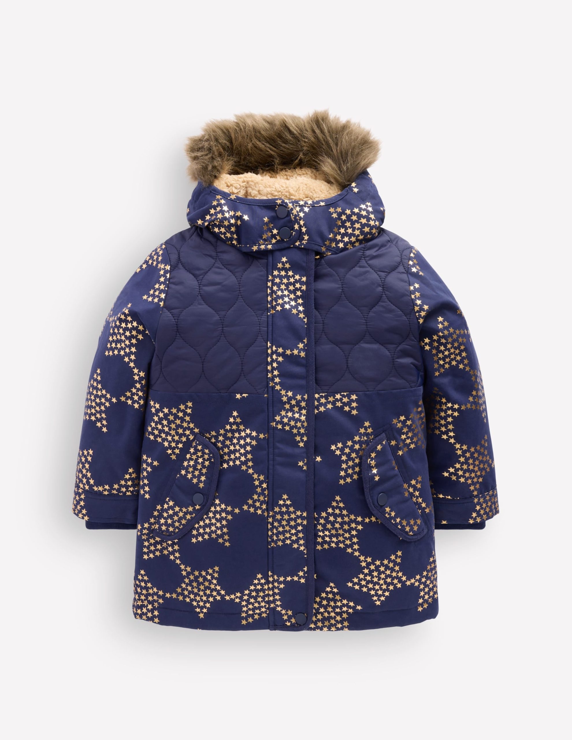 Joni Quilted Parka Coat-College Navy Foil Star