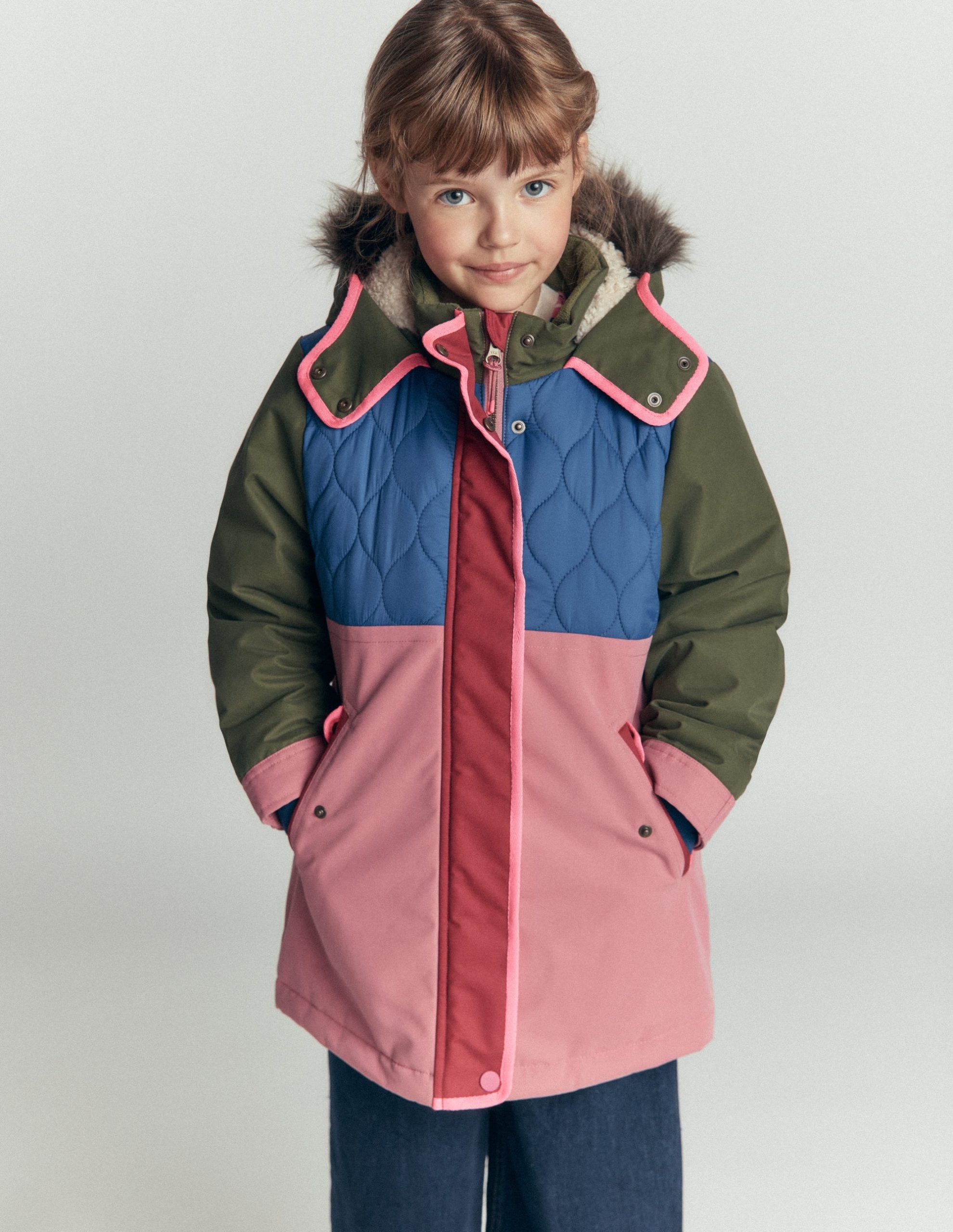Joni Quilted Parka Coat-Multi Colourblock