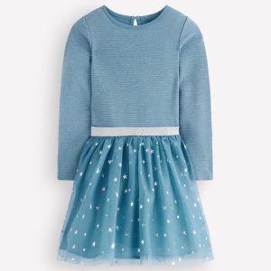 Twirly Tulle Mix Dress-Stormbolt Blue Confetti