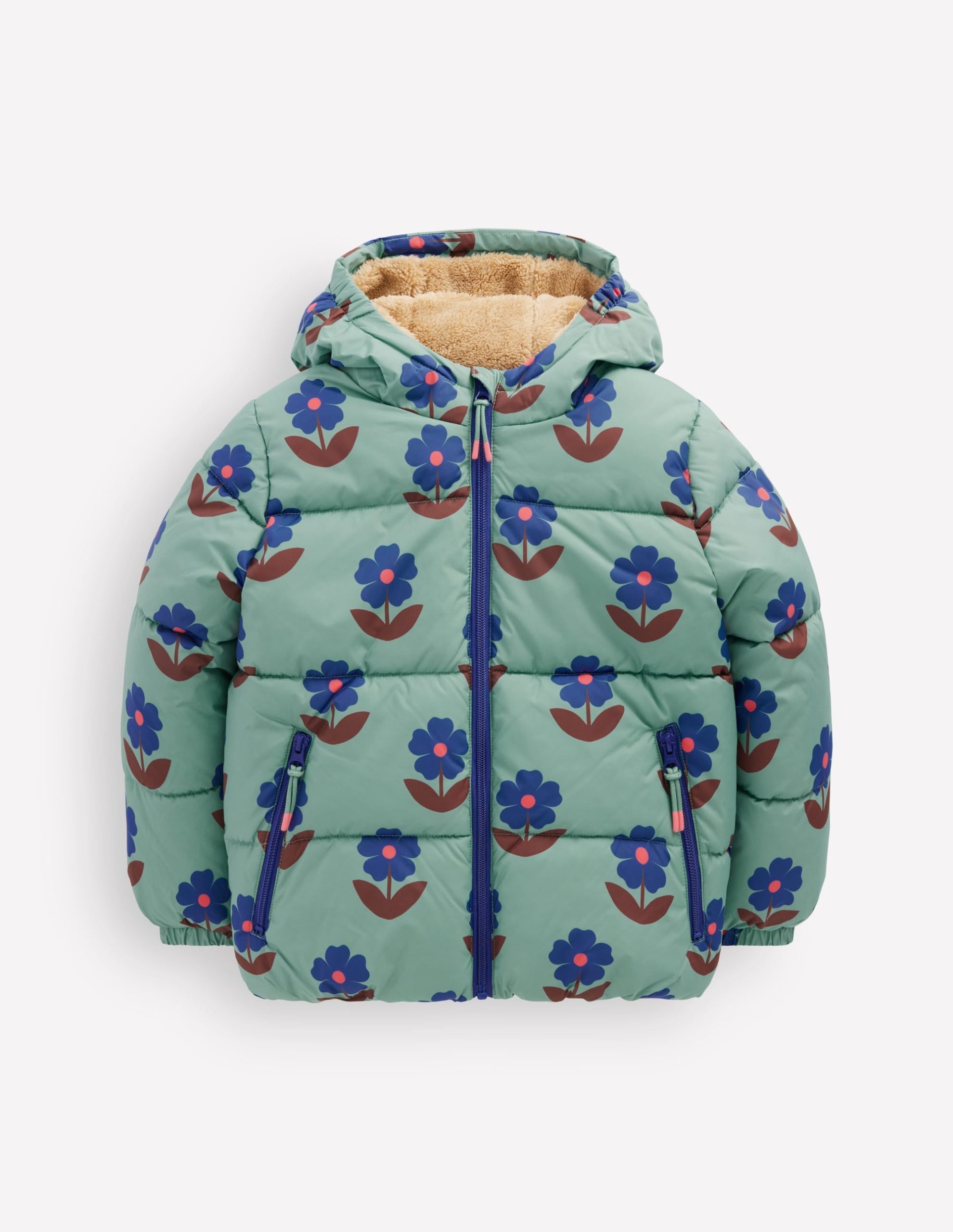 Fun Padded Coat-Oil Blue Flowers