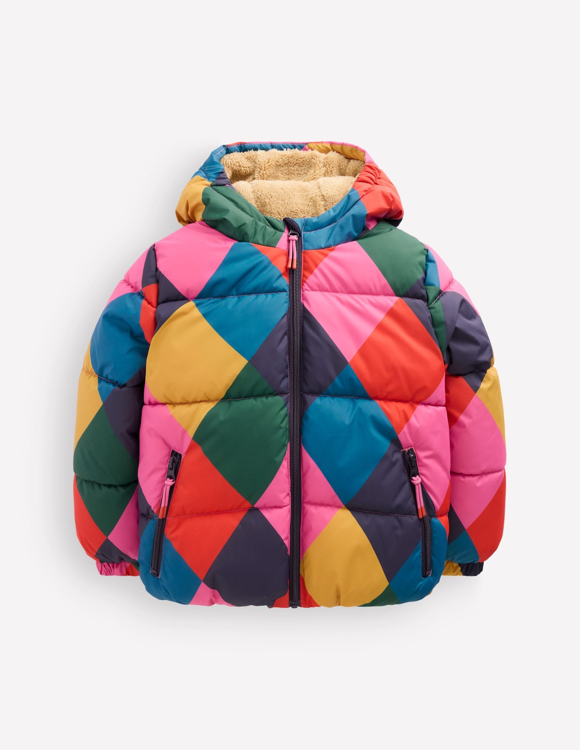 Fun Padded Coat-Multi Argyle