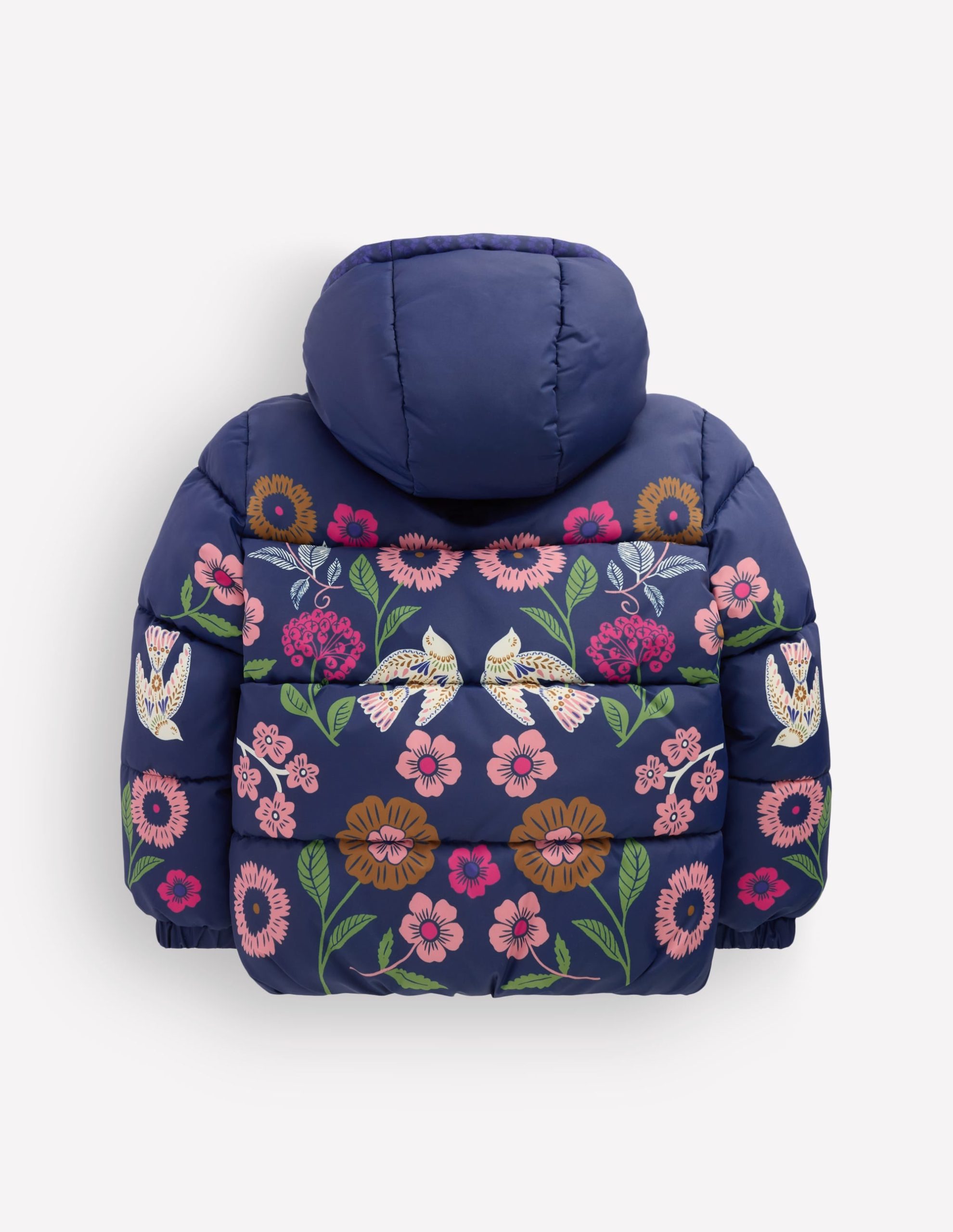 Fun Padded Coat-Navy Bird Placement Print - Image 6