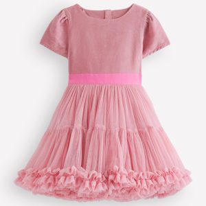 Velour Tulle Occasion Dress-Vintage Pink