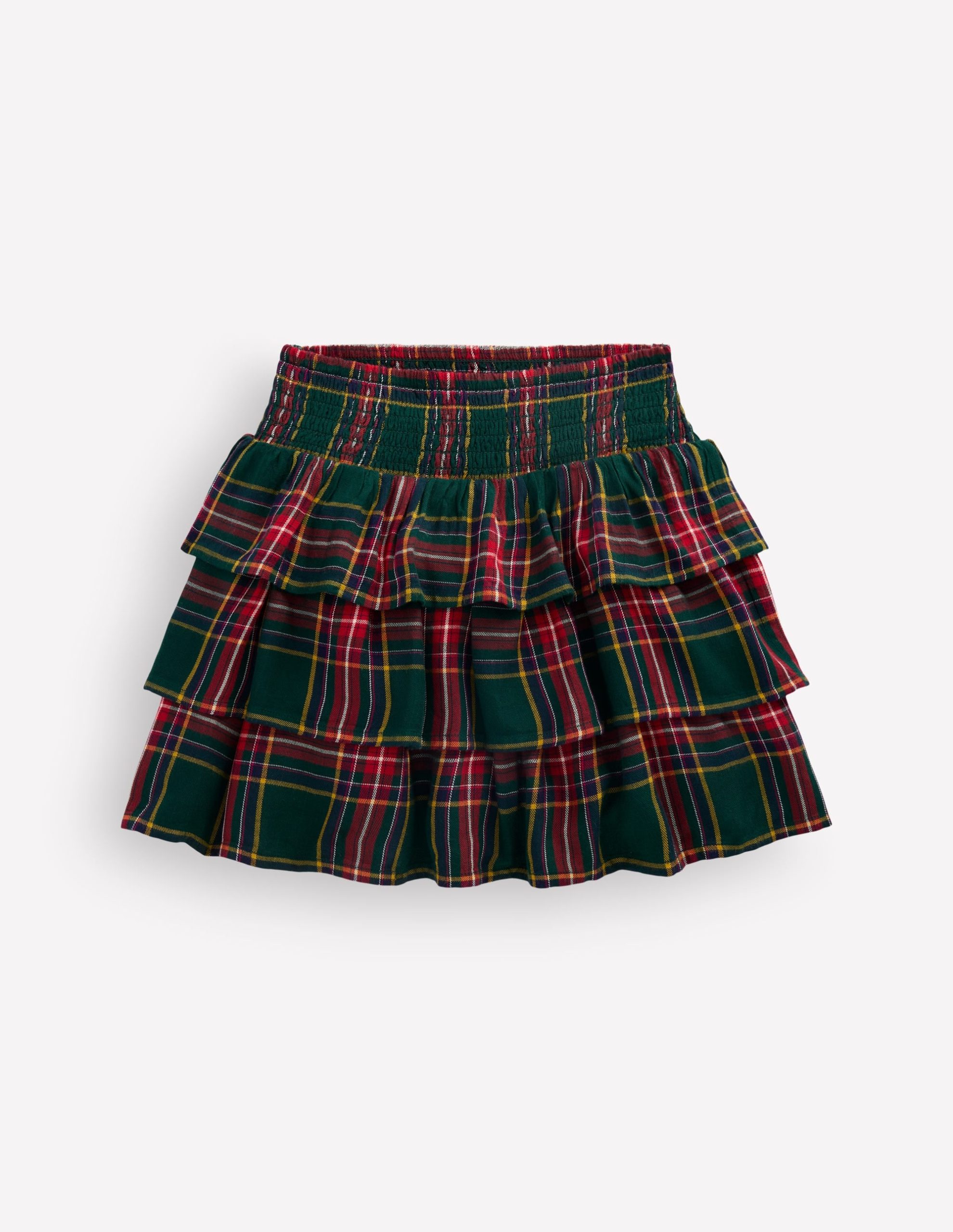 Smocked Waist Ruffle Skirt-Green Check - Image 3