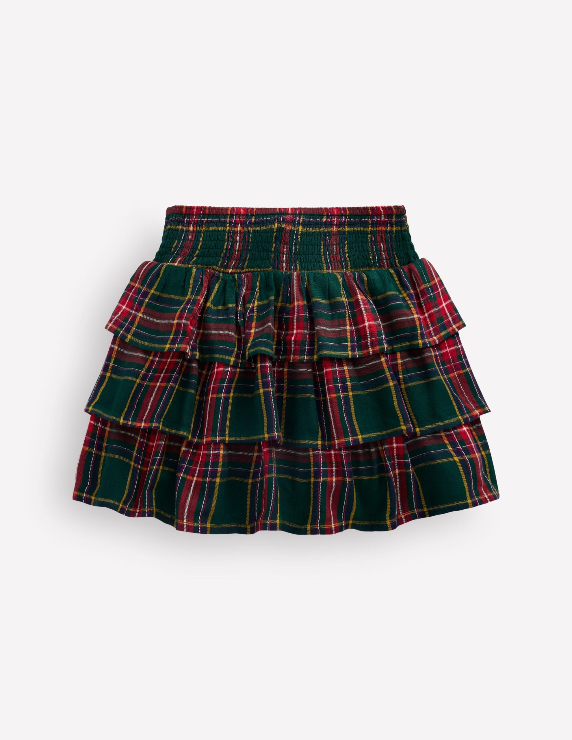 Smocked Waist Ruffle Skirt-Green Check - Image 4
