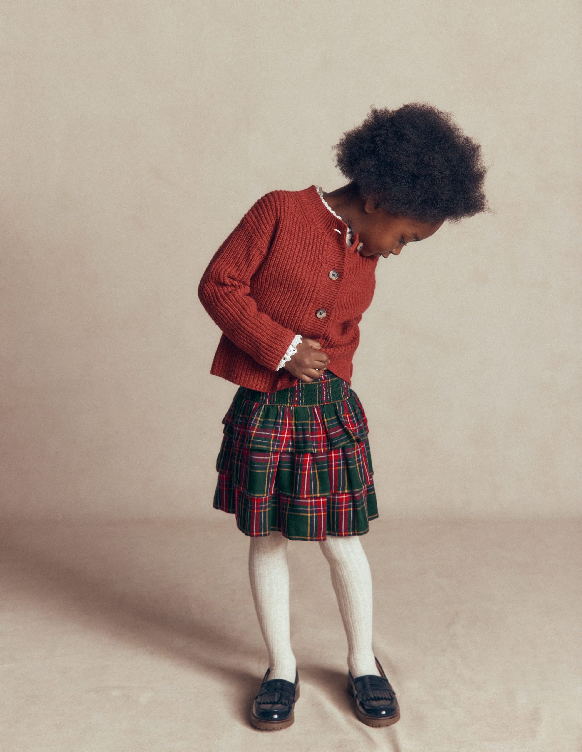 Smocked Waist Ruffle Skirt-Green Check - Image 2