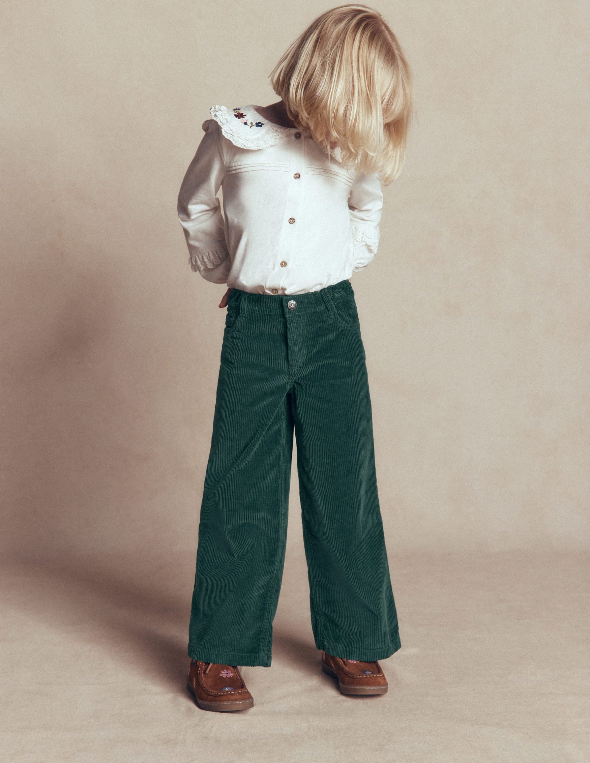 Wide Leg Jeans-Malachite Green Cord