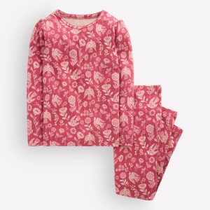 Snug Long John Pajamas-Bird Floral
