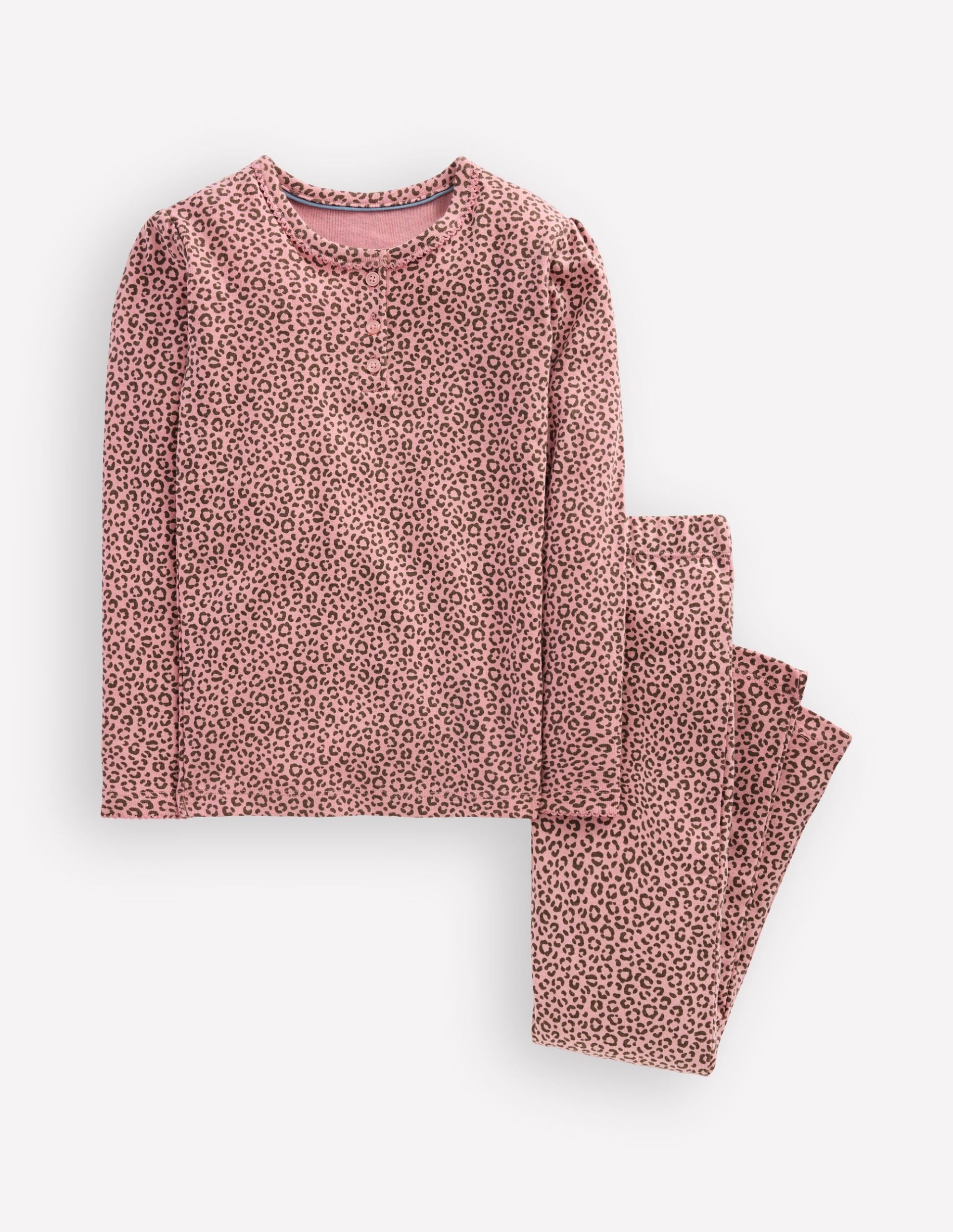 Snug Henley Pajamas-Pink Leopard