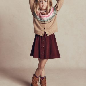 Woven Button-Through Skirt-Roasted Brown Cord