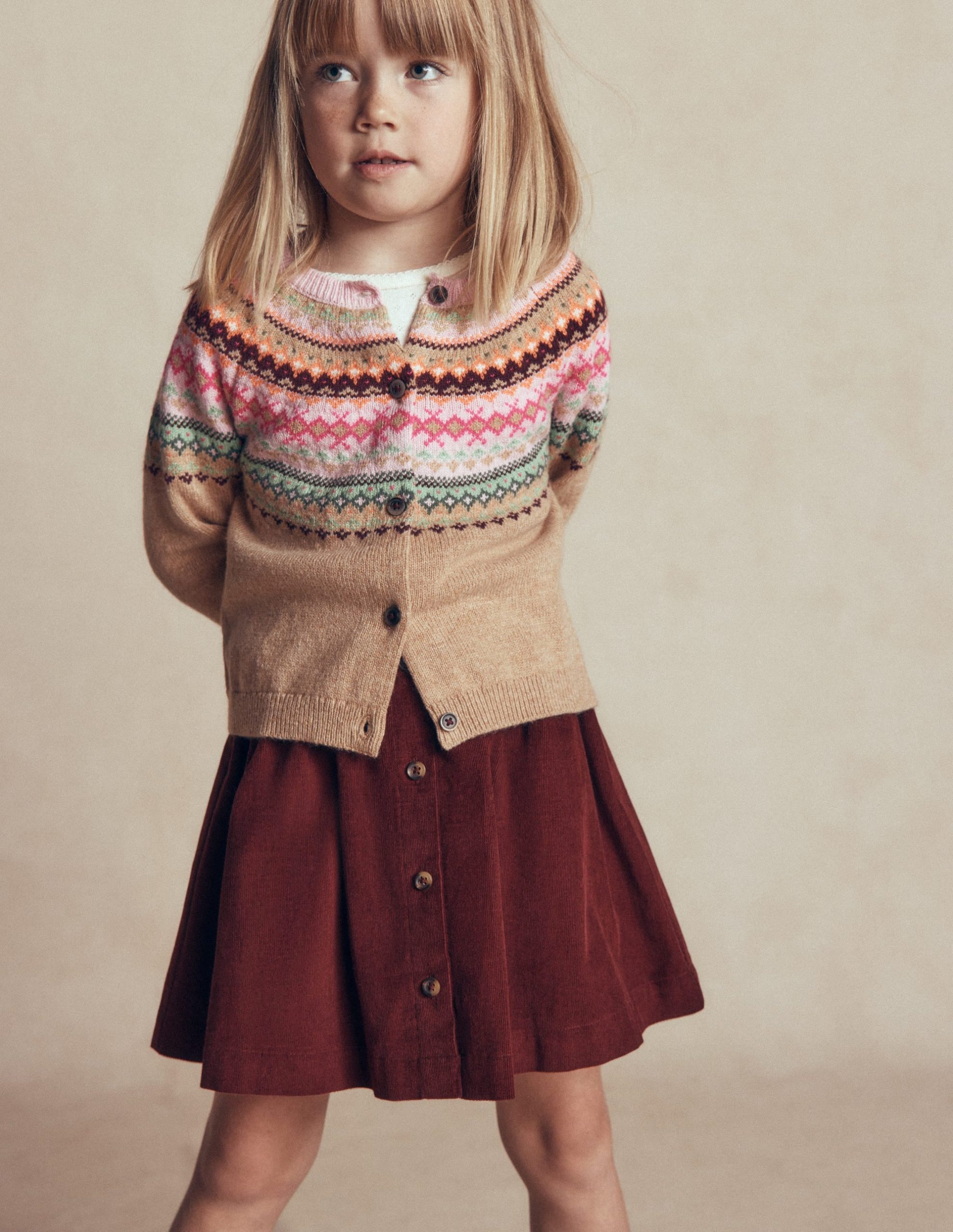 Woven Button-Through Skirt-Roasted Brown Cord - Image 2