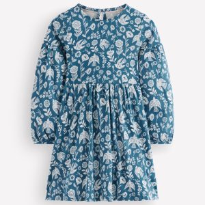 Madeline Blouson Sleeve Dress-Sapphire Blue Floral Bird