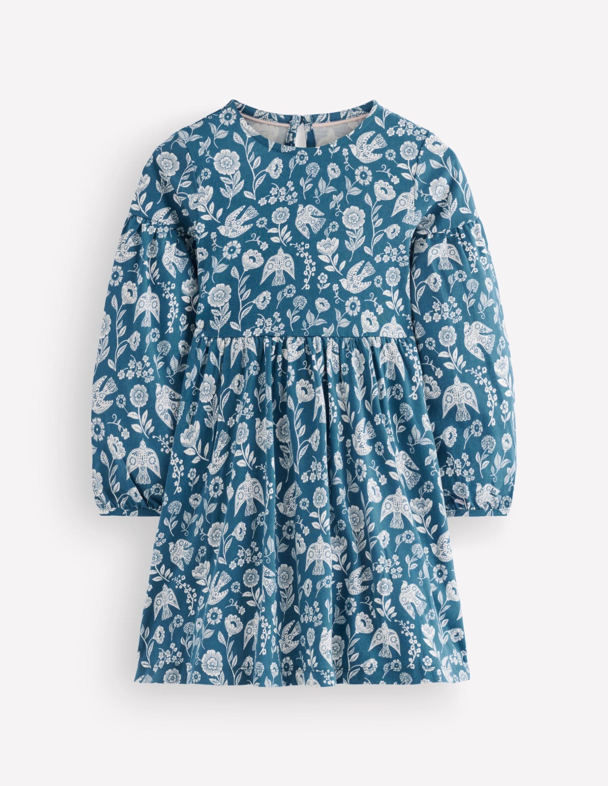 Madeline Blouson Sleeve Dress-Sapphire Blue Floral Bird