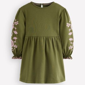 Embroidered Sleeve Dress-Jewel Green