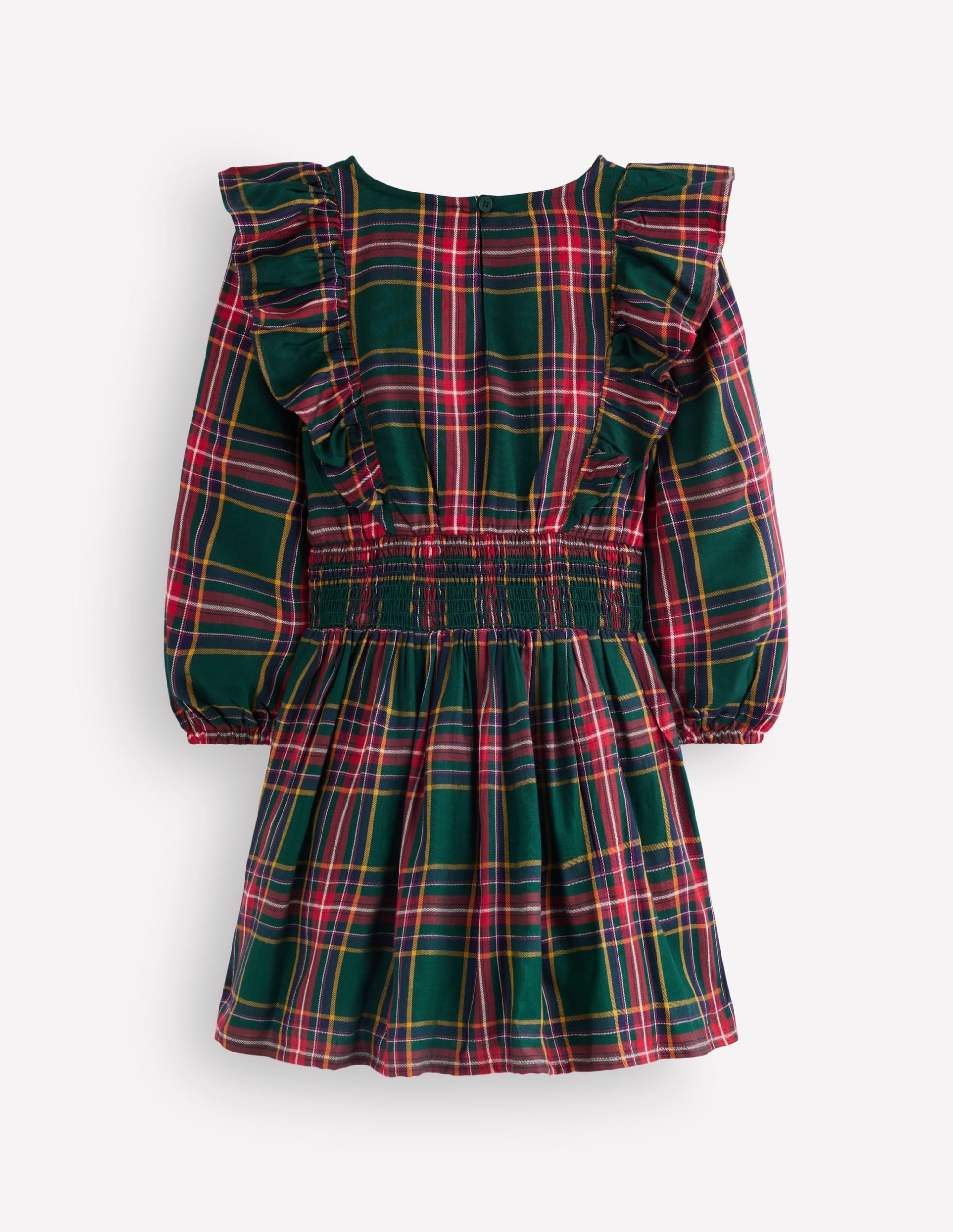 Shirred Drop Waist Dress-Green/ Red Check - Image 7