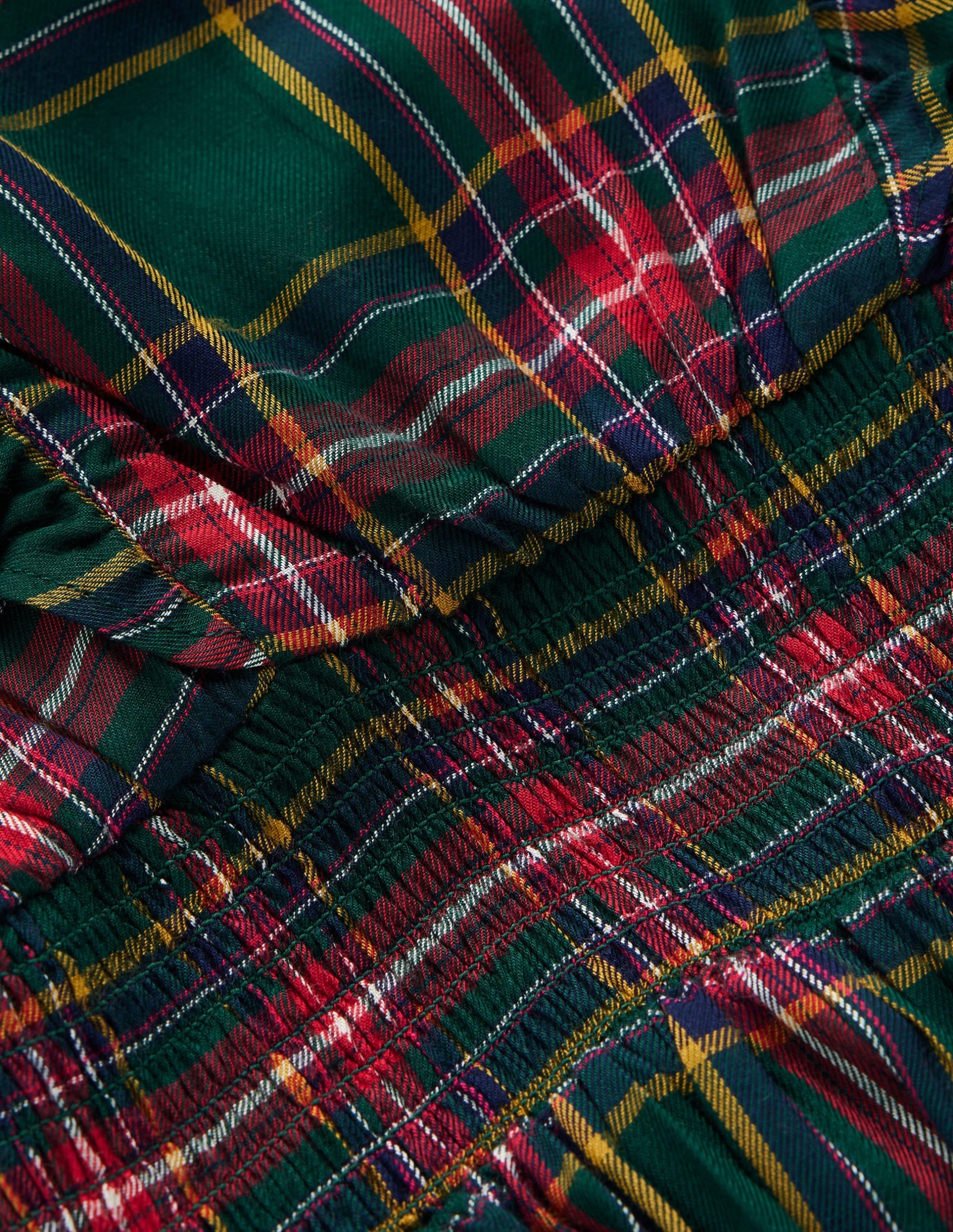 Shirred Drop Waist Dress-Green/ Red Check - Image 8