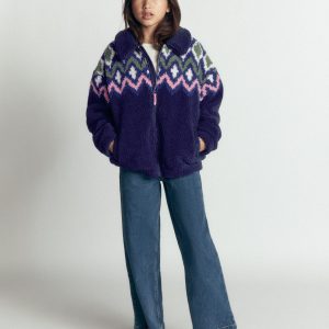 Collared Borg Jacket-Navy Fair isle