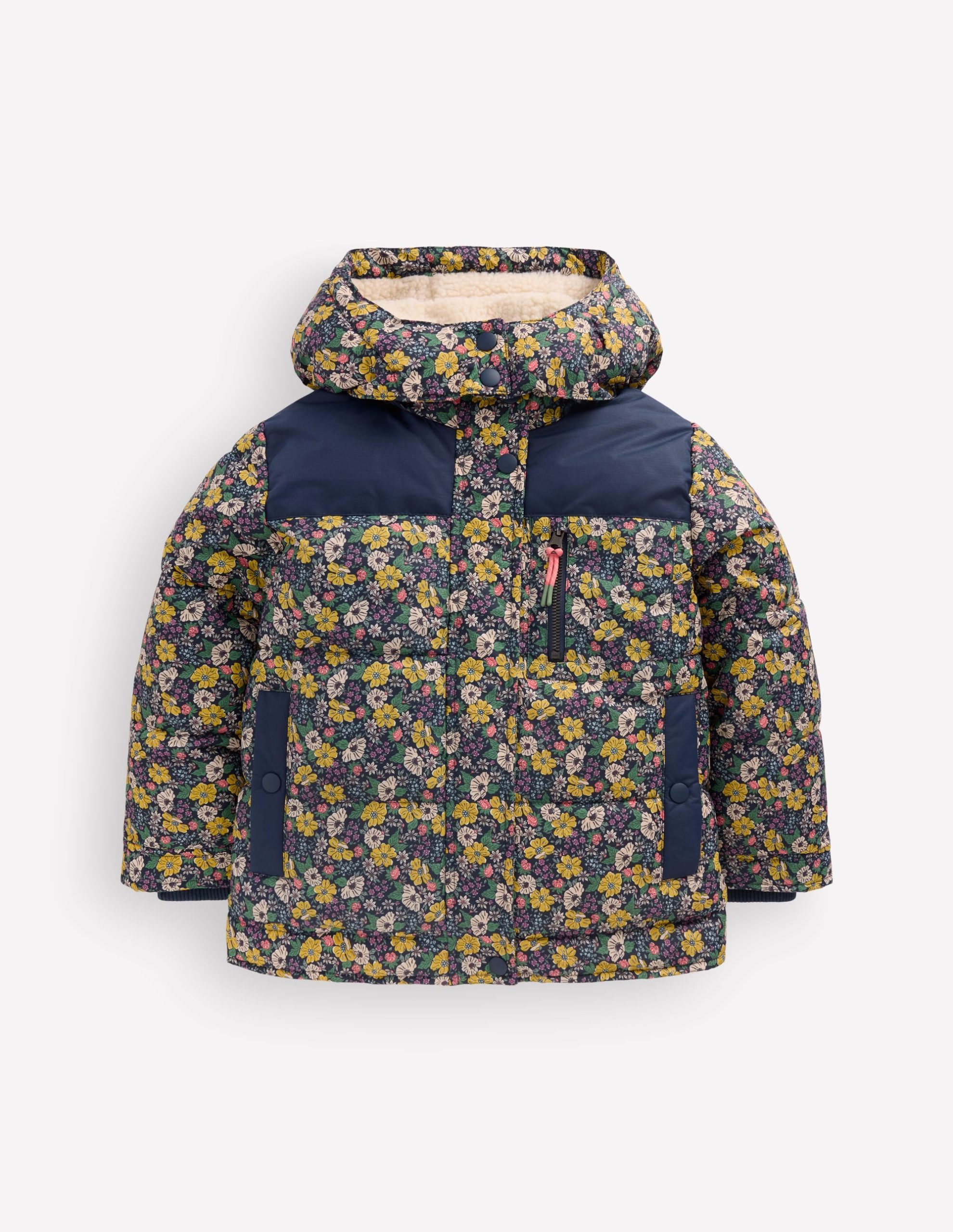 Borg Lined Puffer Coat-French Navy Mixed Flowerbed - Image 5