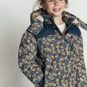 Borg Lined Puffer Coat-French Navy Mixed Flowerbed