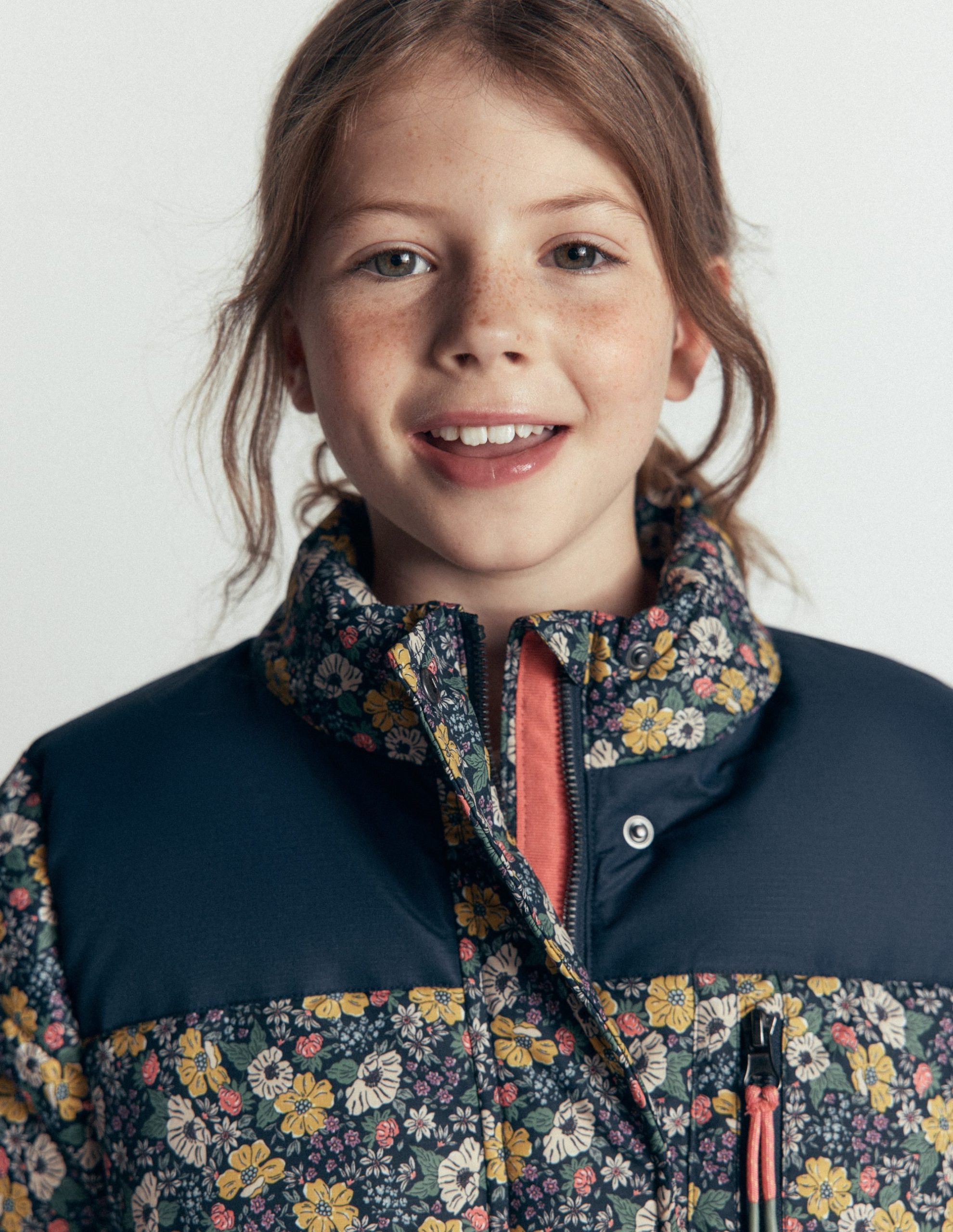 Borg Lined Puffer Coat-French Navy Mixed Flowerbed - Image 4