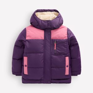 Borg Lined Puffer Coat-Calla Lilly Purple Colourblock
