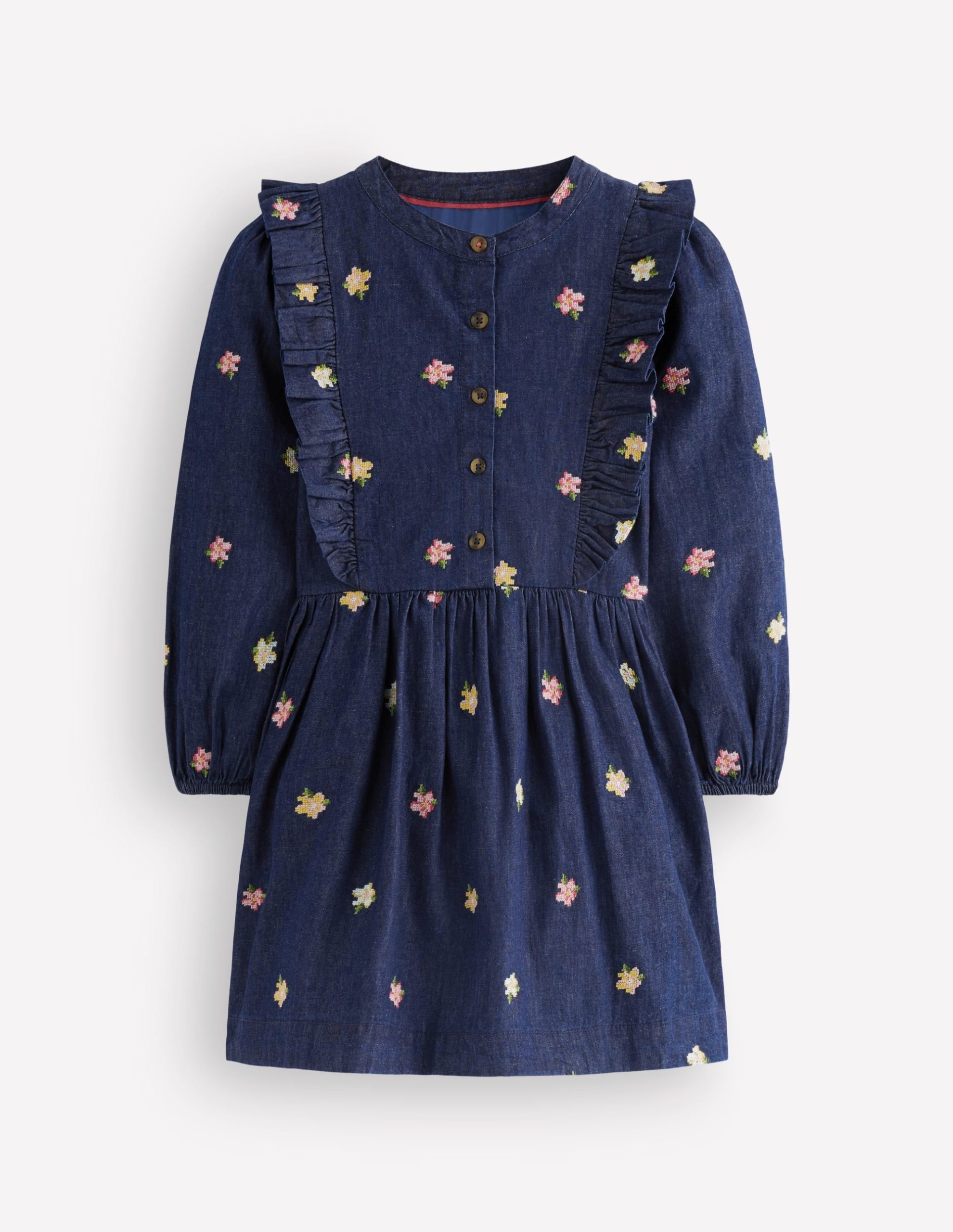 Winnie Frill Trim Shirt Dress-Denim Embroidery - Image 3