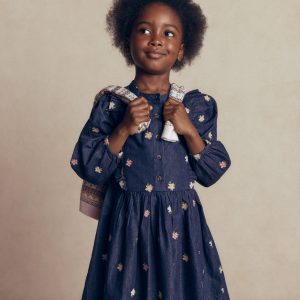 Winnie Frill Trim Shirt Dress-Denim Embroidery