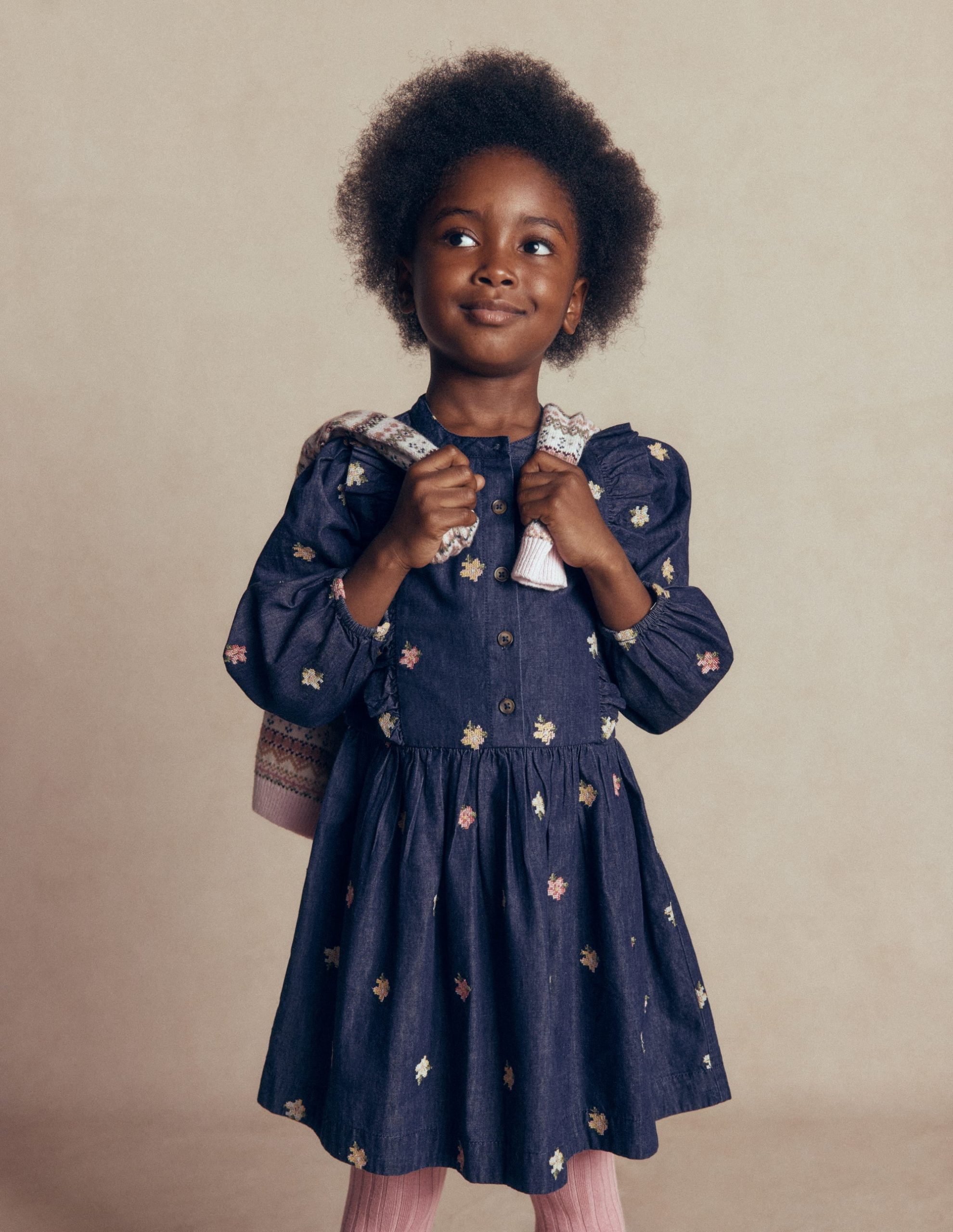 Winnie Frill Trim Shirt Dress-Denim Embroidery