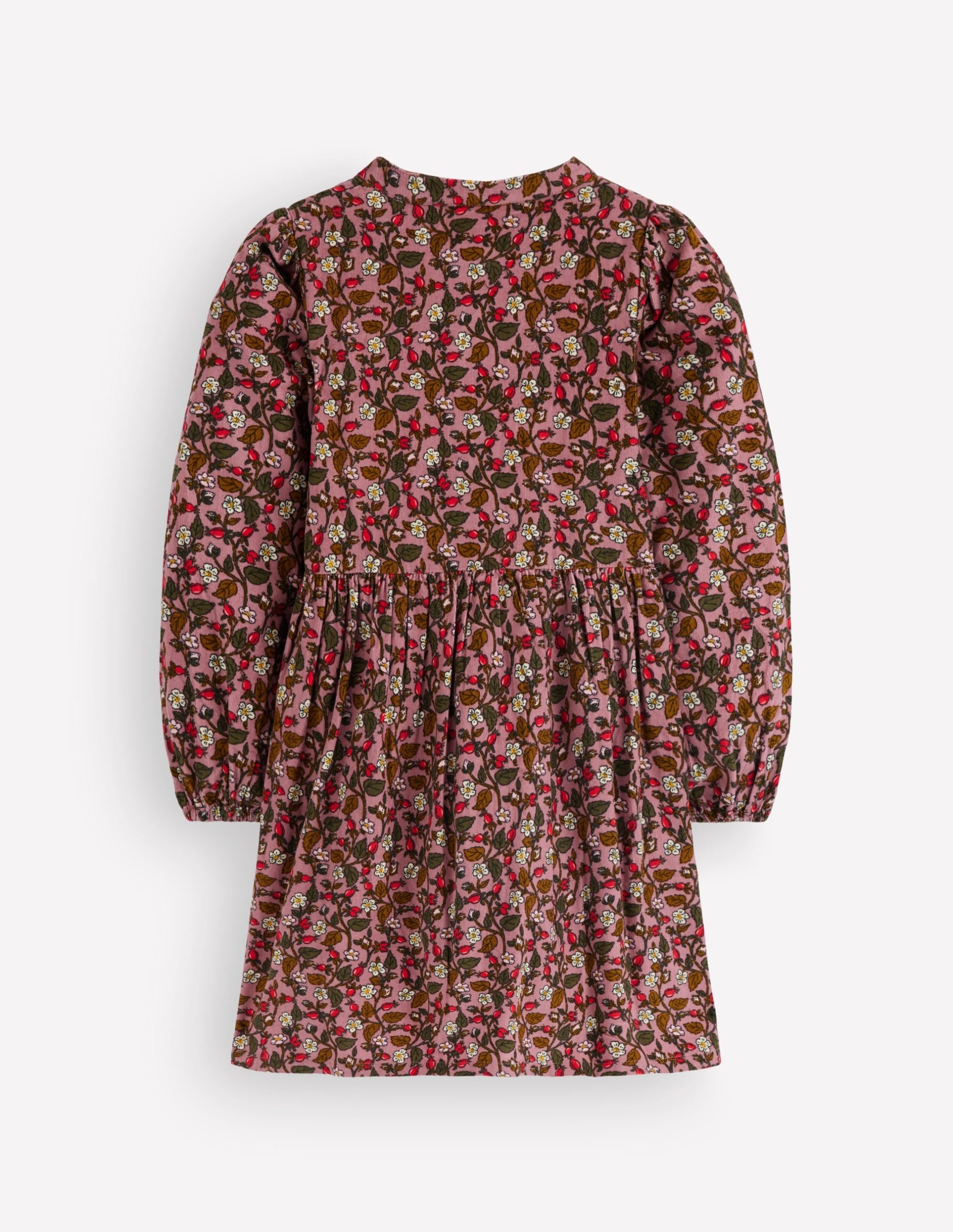 Betsy Woven Puff Sleeve Dress-Pink Floral Corduroy - Image 2