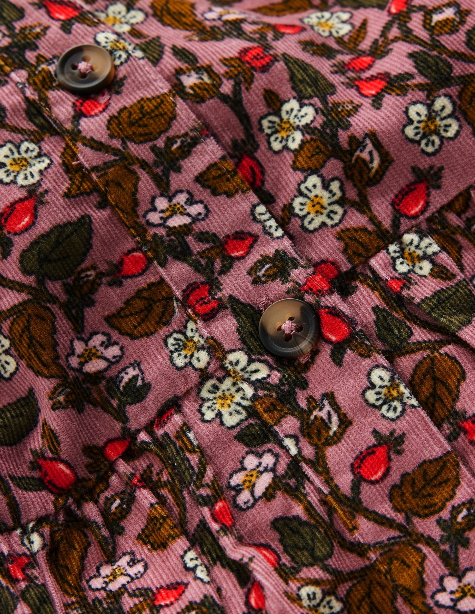 Betsy Woven Puff Sleeve Dress-Pink Floral Corduroy - Image 3