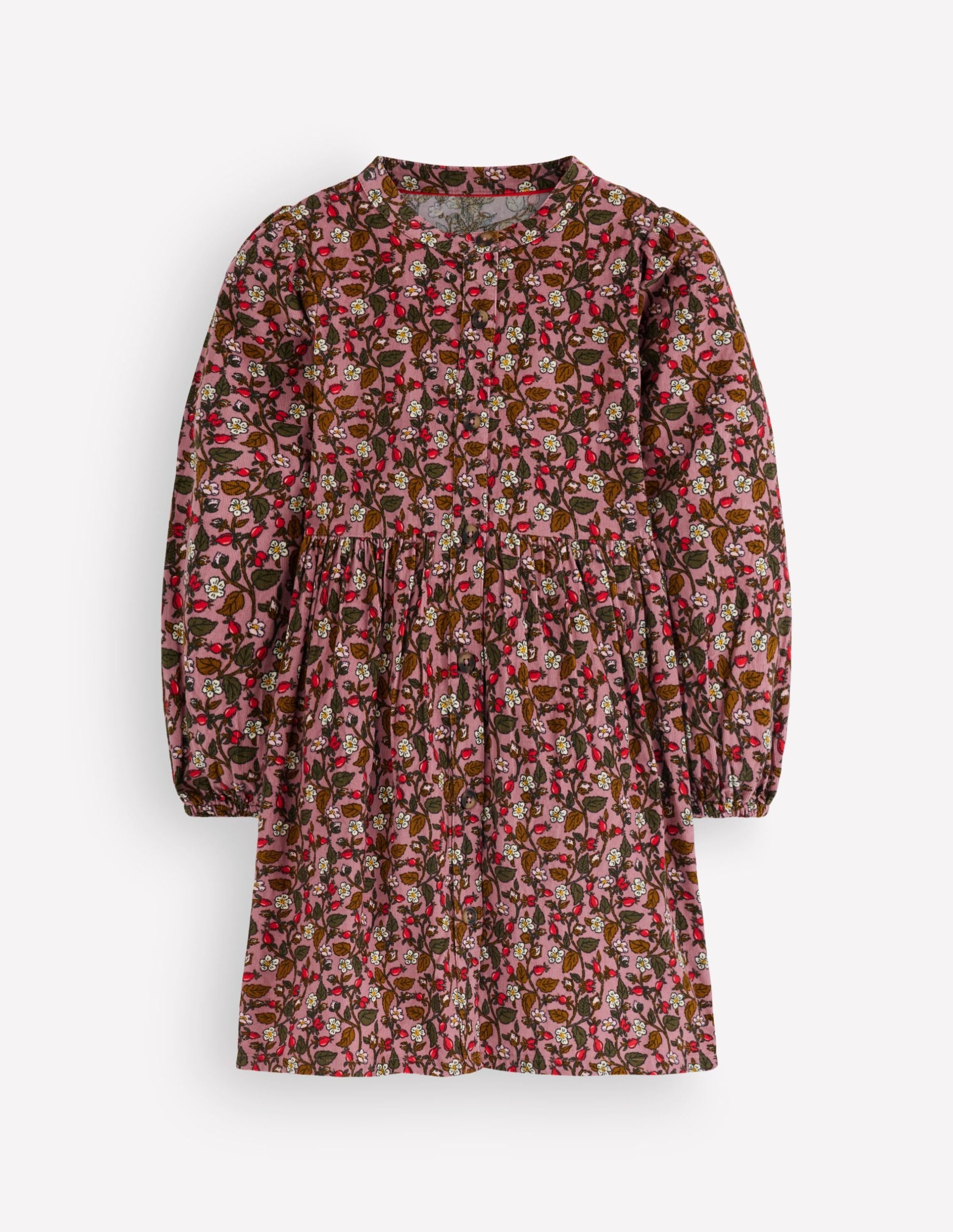 Betsy Woven Puff Sleeve Dress-Pink Floral Corduroy