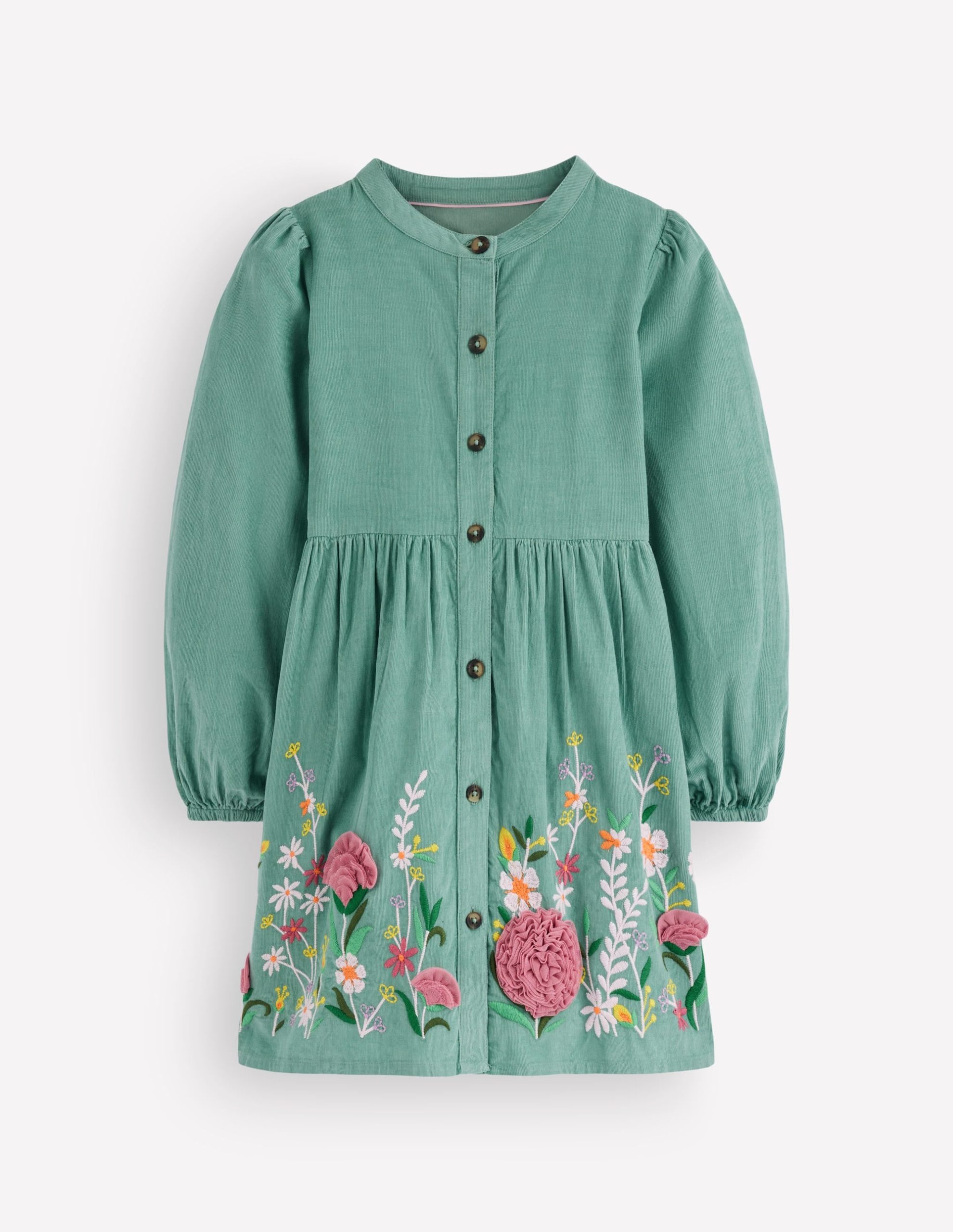 Betsy Woven Puff Sleeve Dress-Eucalyptus Corduroy