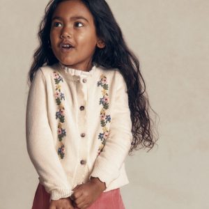 Pretty Embroidered Cardigan-Ecru Marl Floral Embroidery