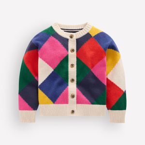 Fun Cardigan-Multi Rainbow Argyle