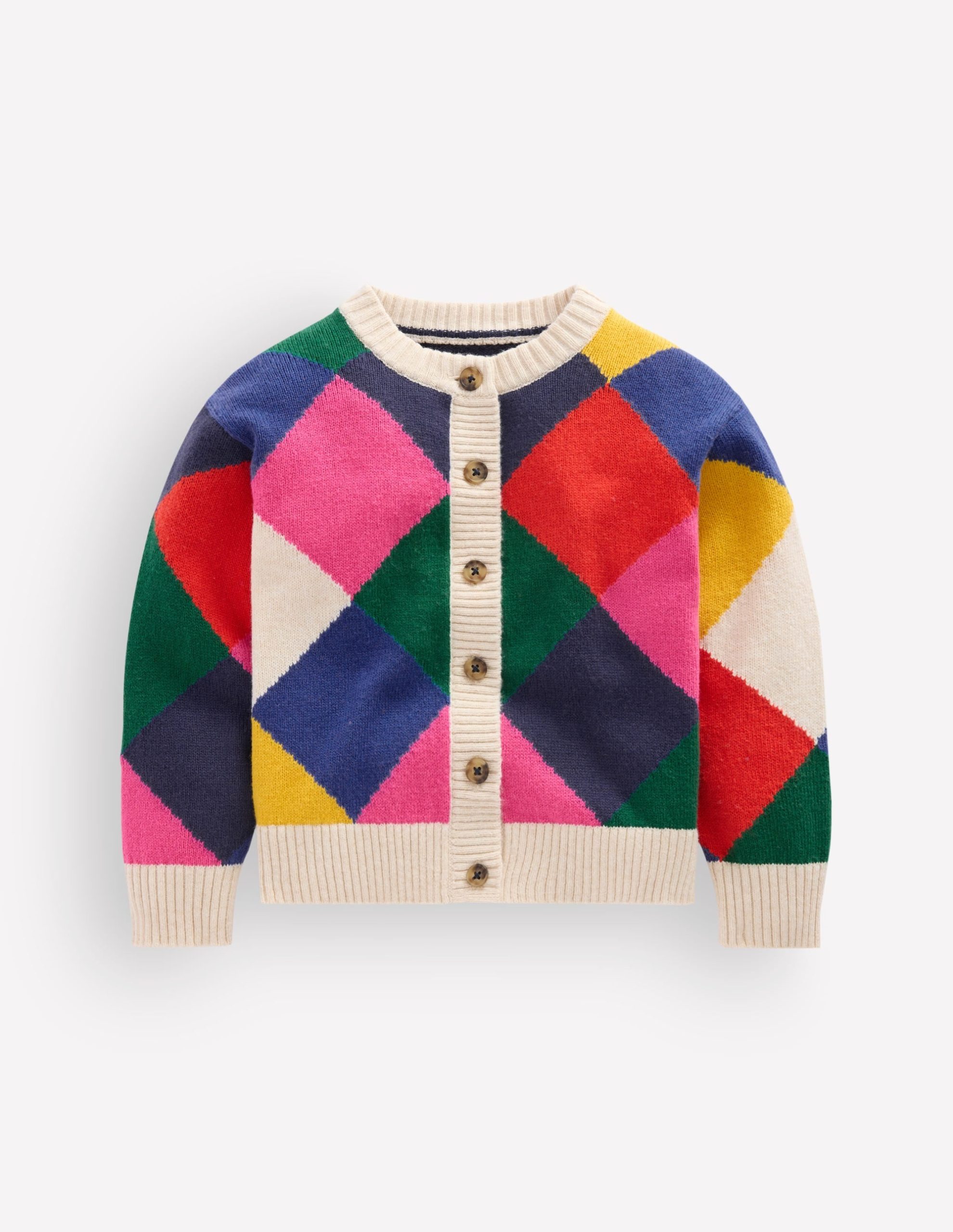 Fun Cardigan-Multi Rainbow Argyle